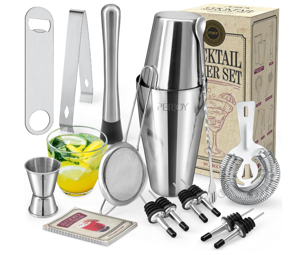 Several items inside of a cocktail maker set on Amazon.