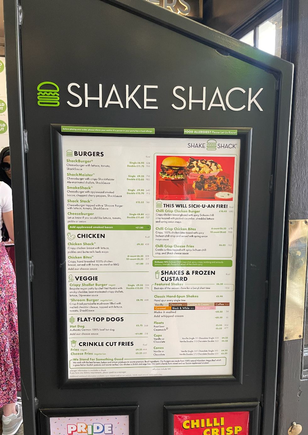 Shake Shack menu with GBP prices.