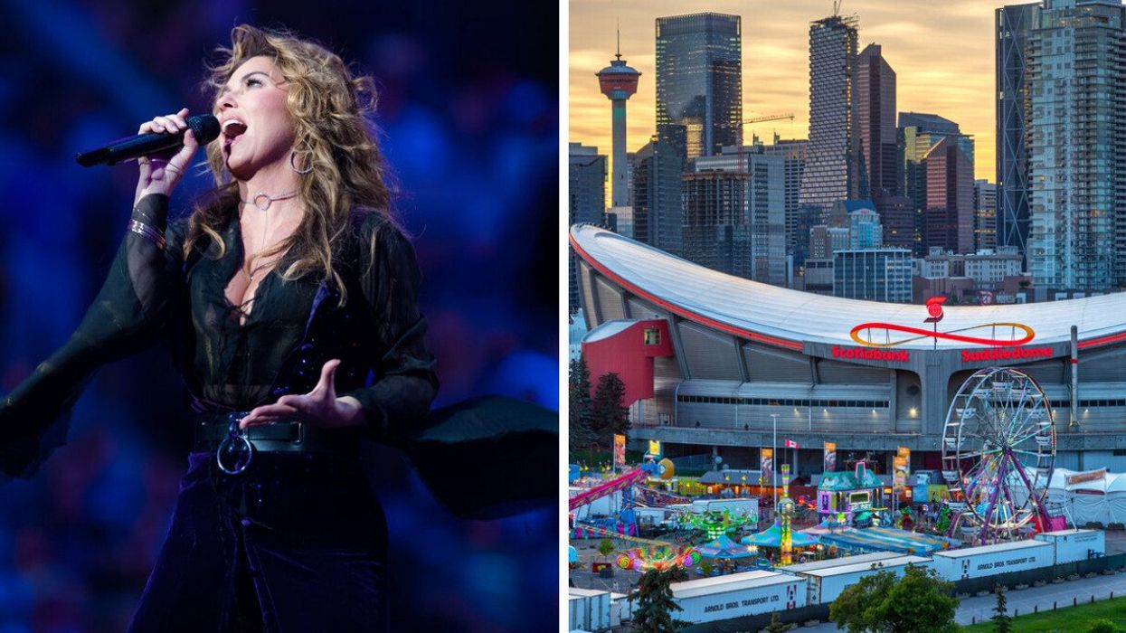 Shania Twain. Right: Calgary Stampede.