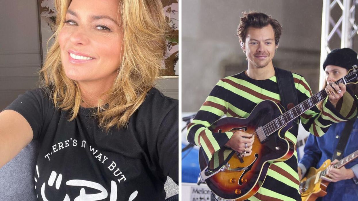 Shania Twain. Right: Harry Styles performs in New York.