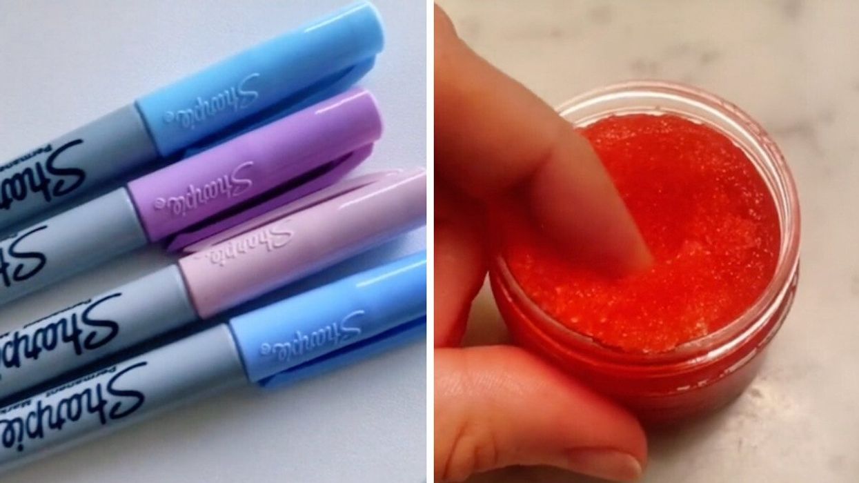Sharpie markers from Dollarama. Right: A lip scrub from Dollarama.