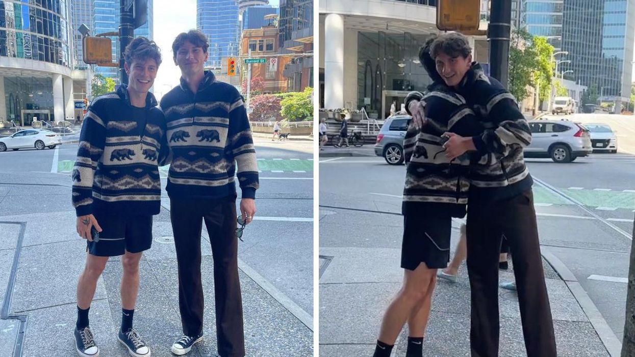 Shawn Mendes and a fan matching. Right: Shawn Mendes and a fan hugging.
