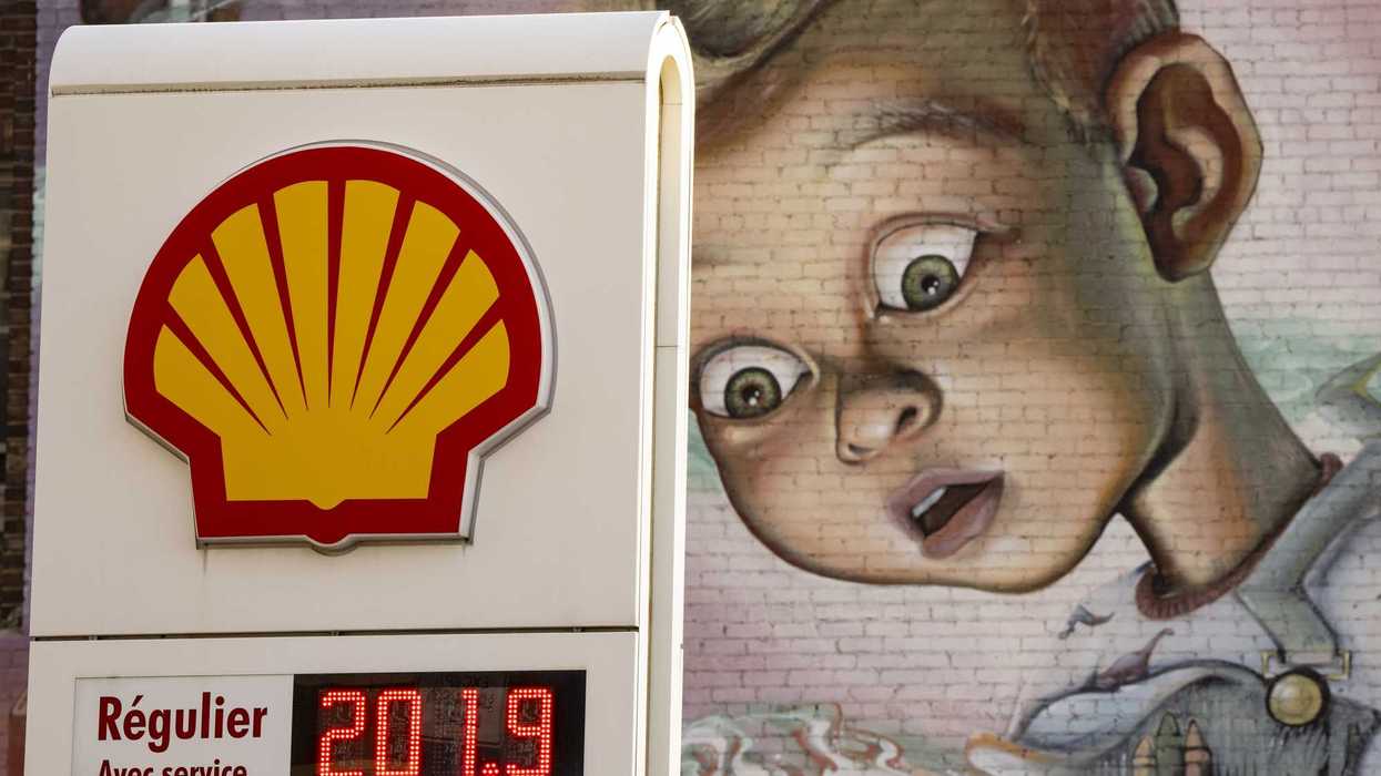 Shell gas station sign advertising regular fuel for 201.9 cents a litre.