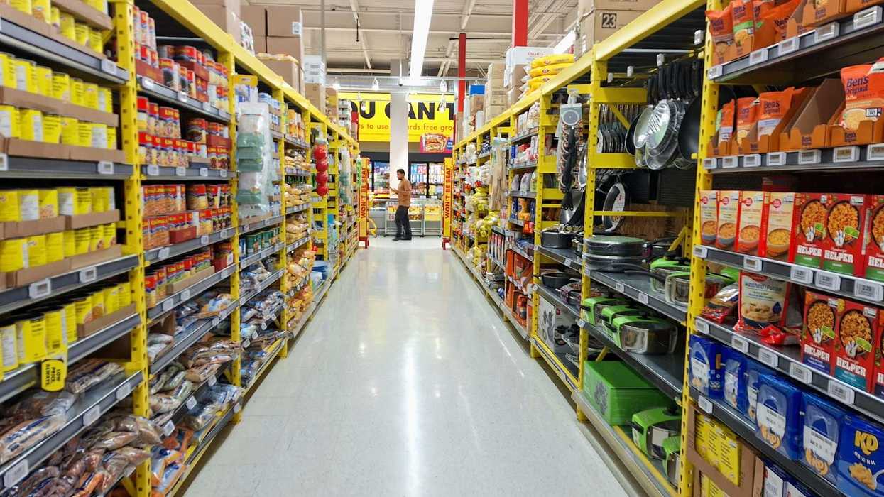 shelves in aisle at no frills grocery store in canada