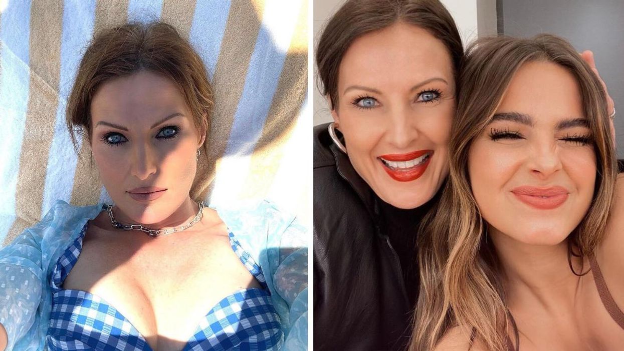 Sheri Easterling in a bikini top. Right: Addison Rae posing with her mom.