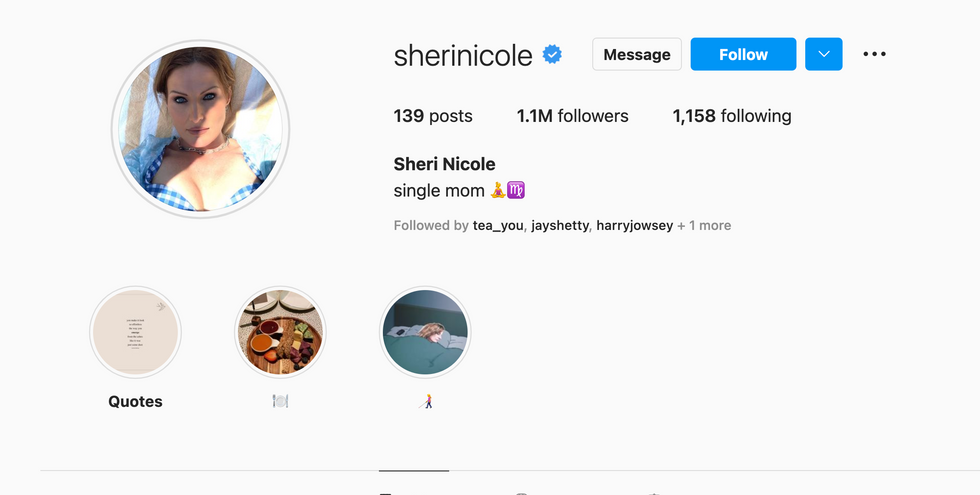 Sheri Easterling's Instagram bio about her single life.