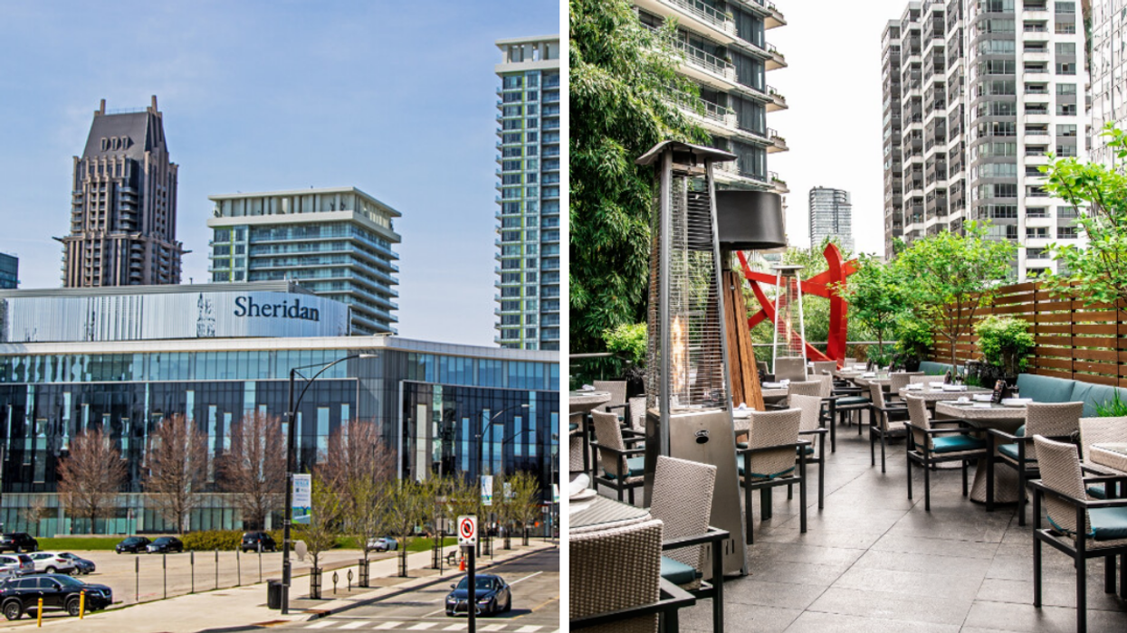 Sheridan College in Mississauga. Right: The Keg Steakhouse & Bar.