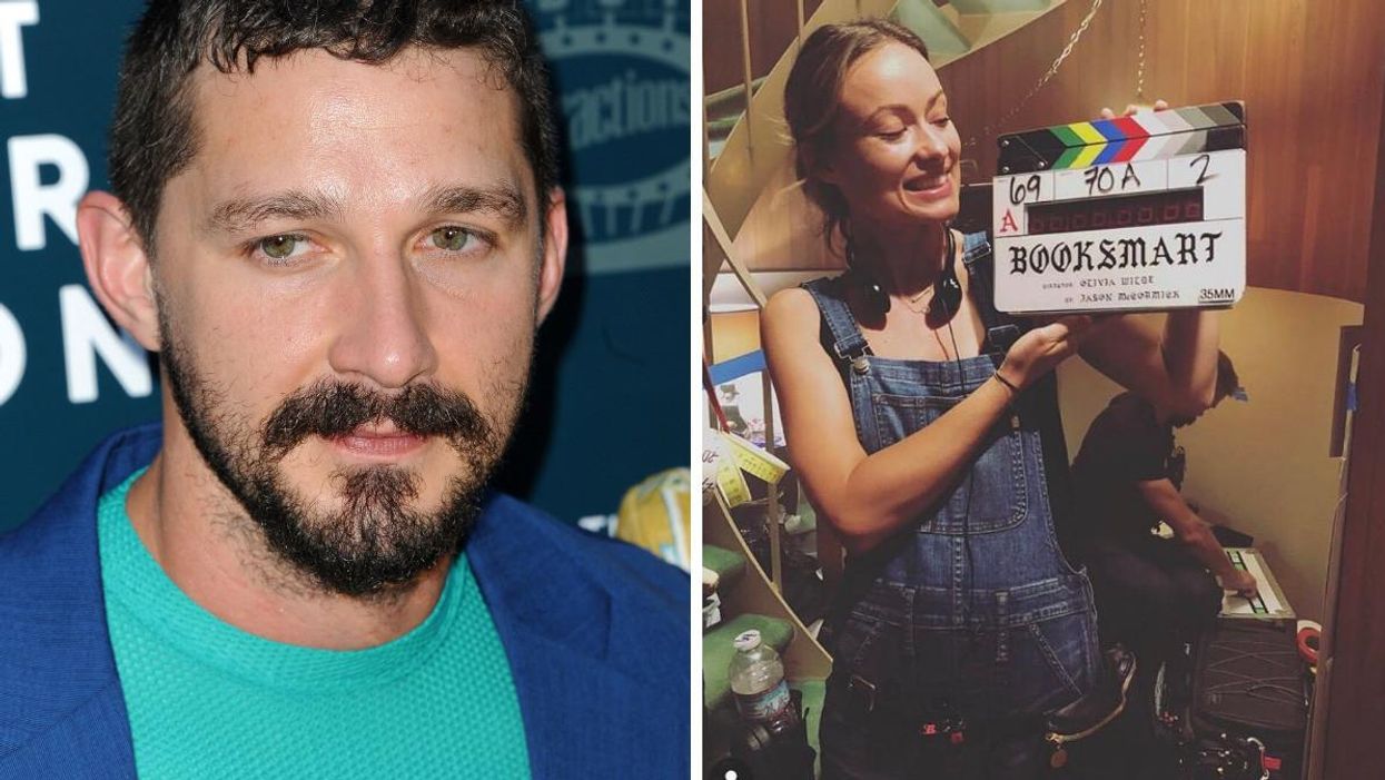 Shia LaBeouf. Right: Olivia Wilde on the set of "Booksmart."