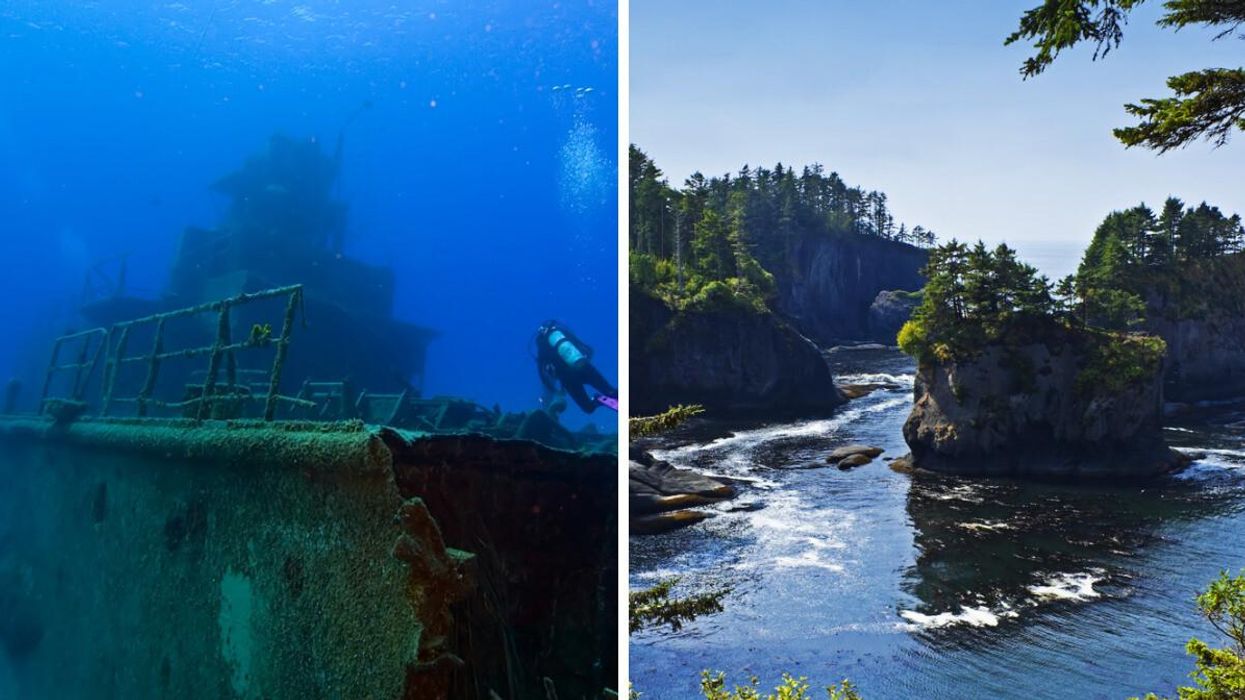 Ship wreckage. Right: Cape Flattery.