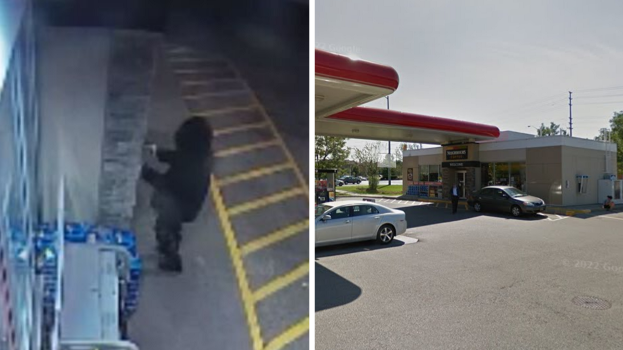 Shooting suspect. Right: Petro-Canada gas station.