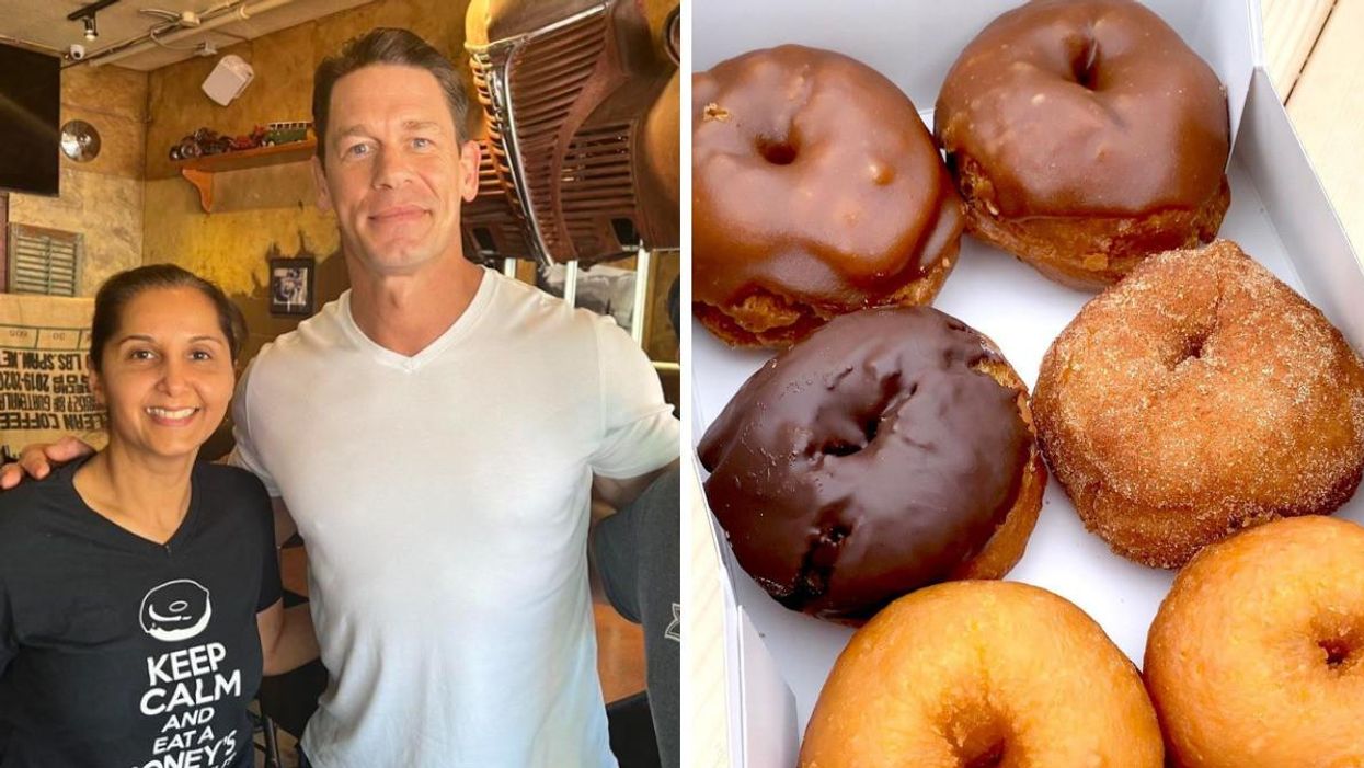 Shop owner and John Cena. Right: Honey Doughnuts.