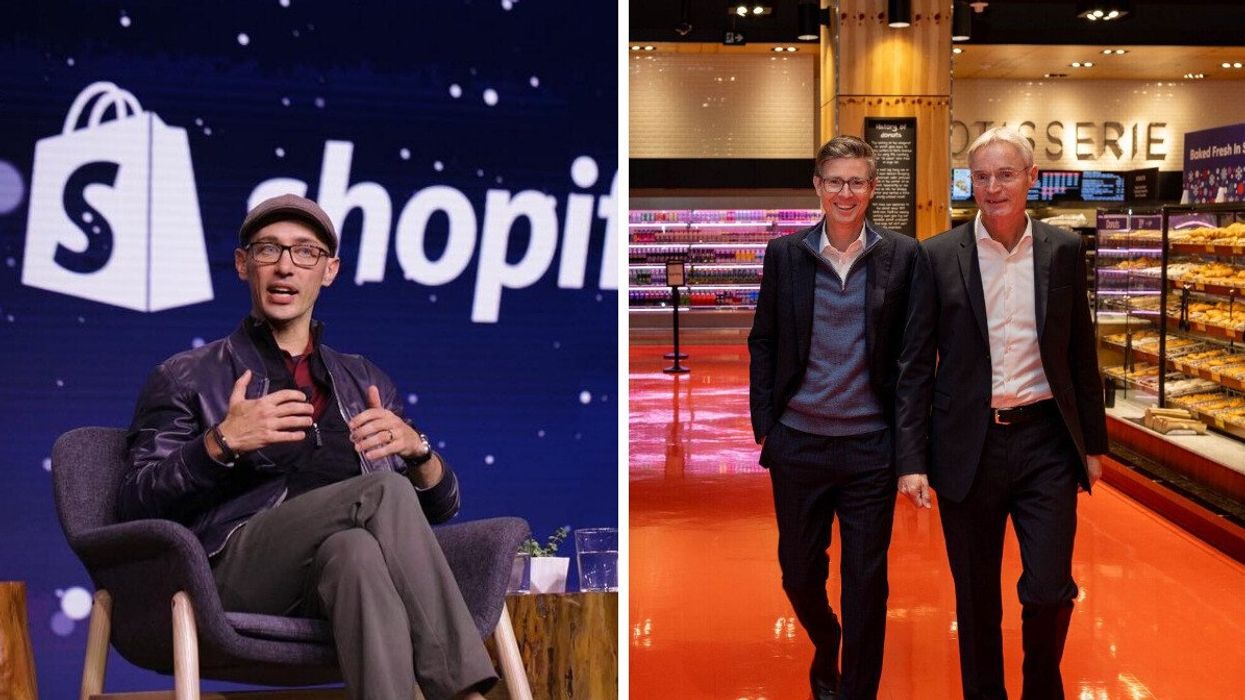 Shopify CEO Tobi Lutke. Right: George Weston Limited CEO Galen Weston Jr. and Loblaw Companies CEO Per Bank.