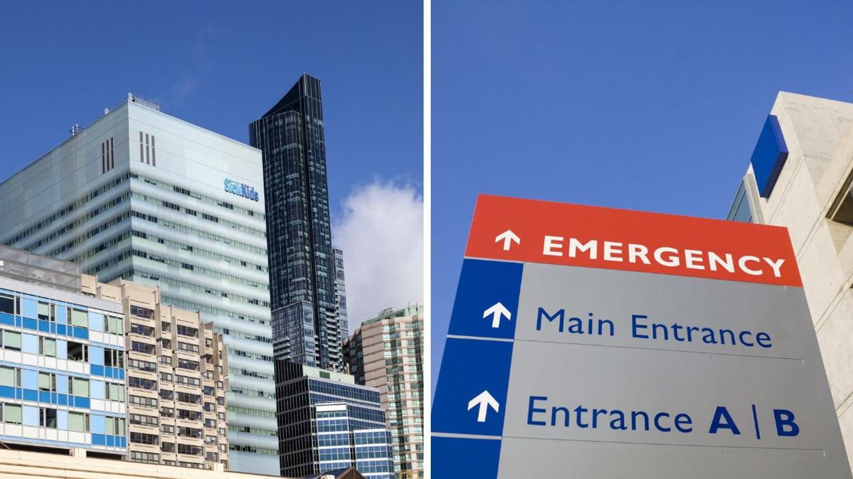 Sick Kids Hospital in Toronto. Right: A sign for an emergency room.