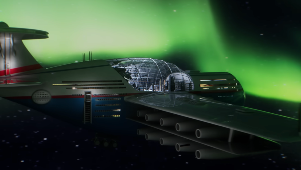 Side view of the Sky Hotel.