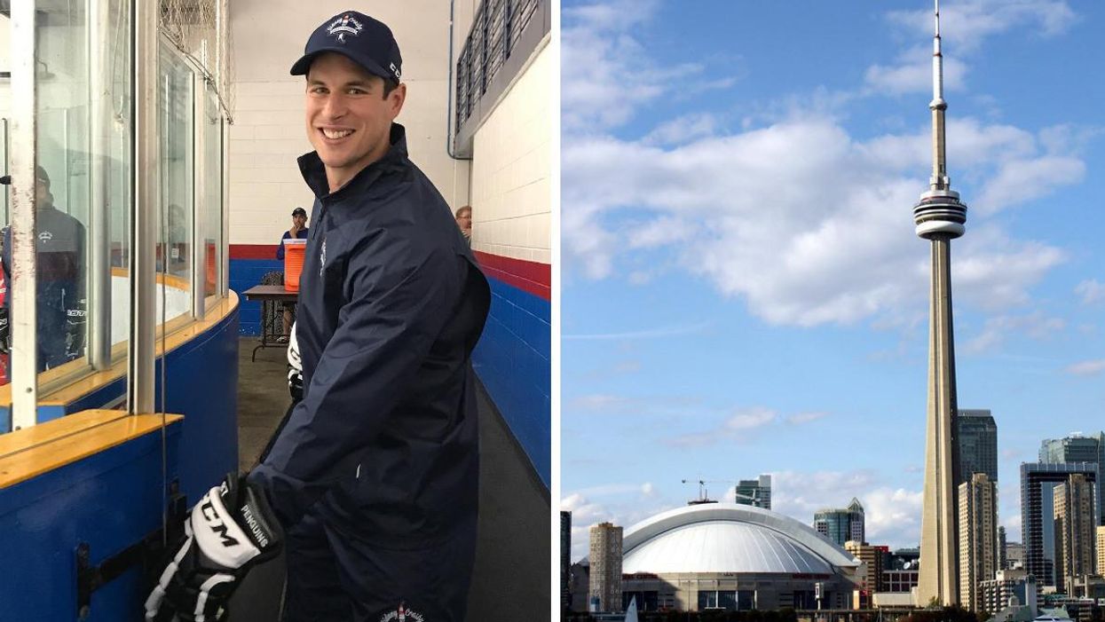 Sidney Crosby. Right: The CN Tower