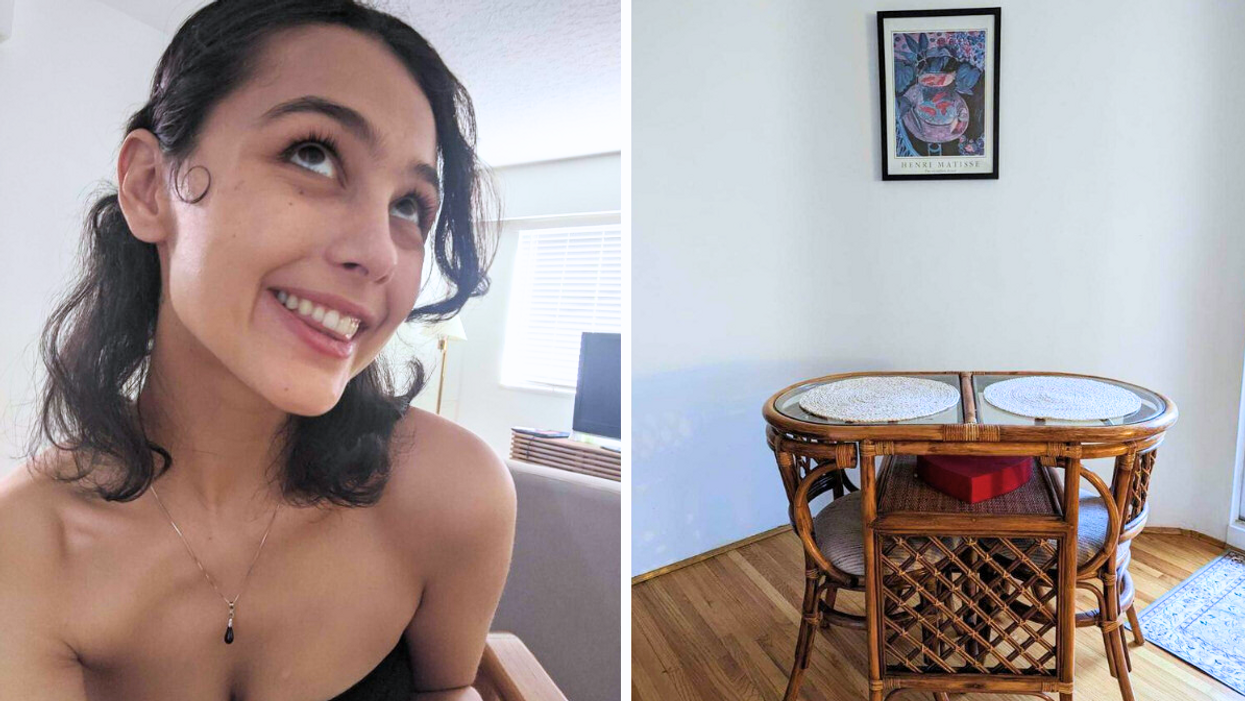 Sierra Riley in Kitsilano apartment. Right: table and chairs.