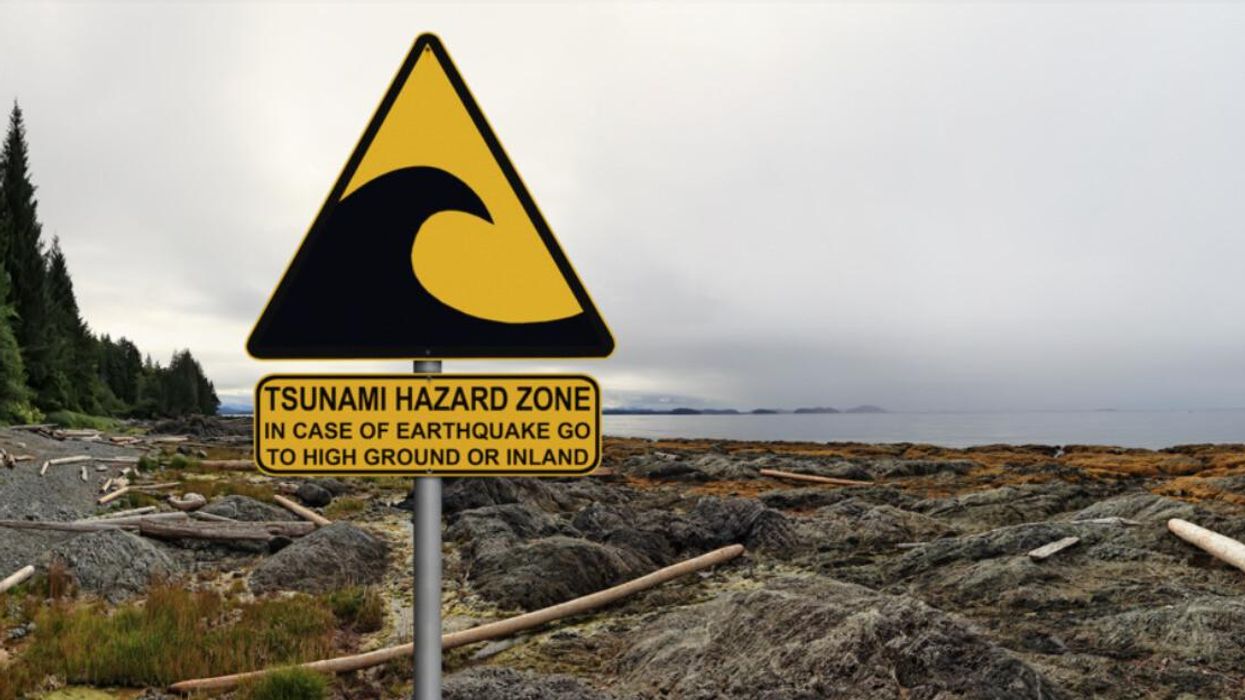 Sign indicating tsunami hazard zone in B.C.