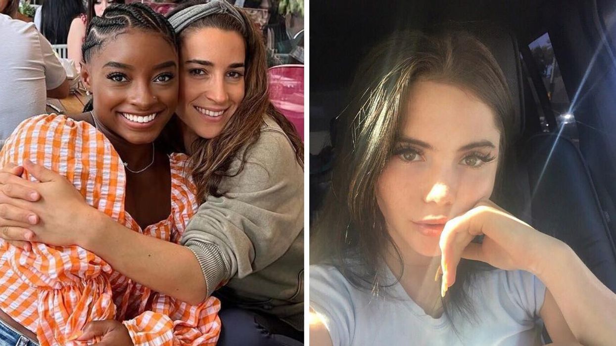 Simone Biles and Aly Raisman. Right: McKayla Maroney.