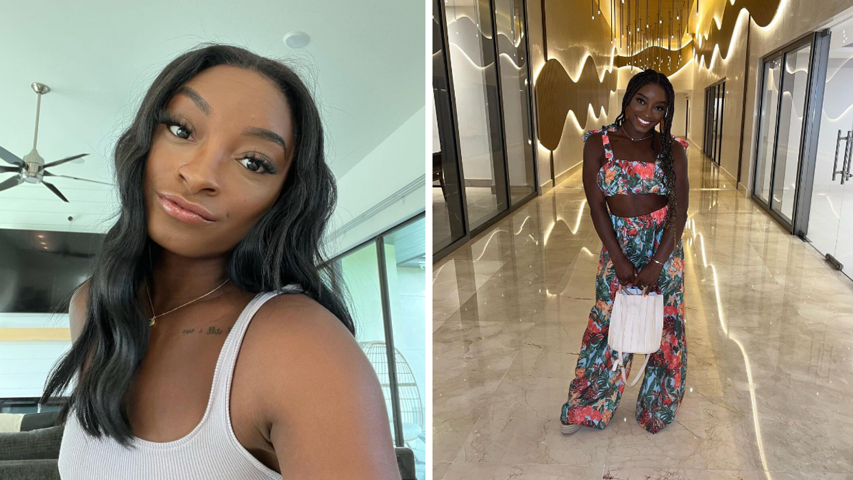 Simone Biles poses for a selfie. Right: Simone Biles on vacation.