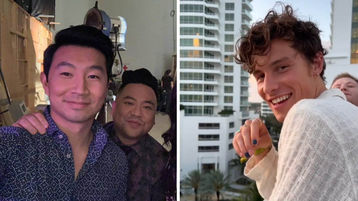 Simu Liu and Andrew Phung. Right: Shawn Mendes.