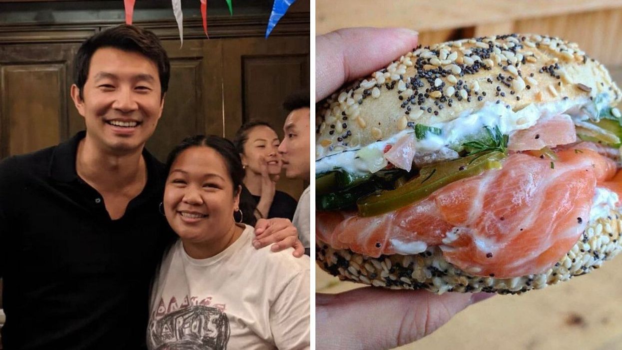 Simu Liu at Pai. Right: A bagel with lox.