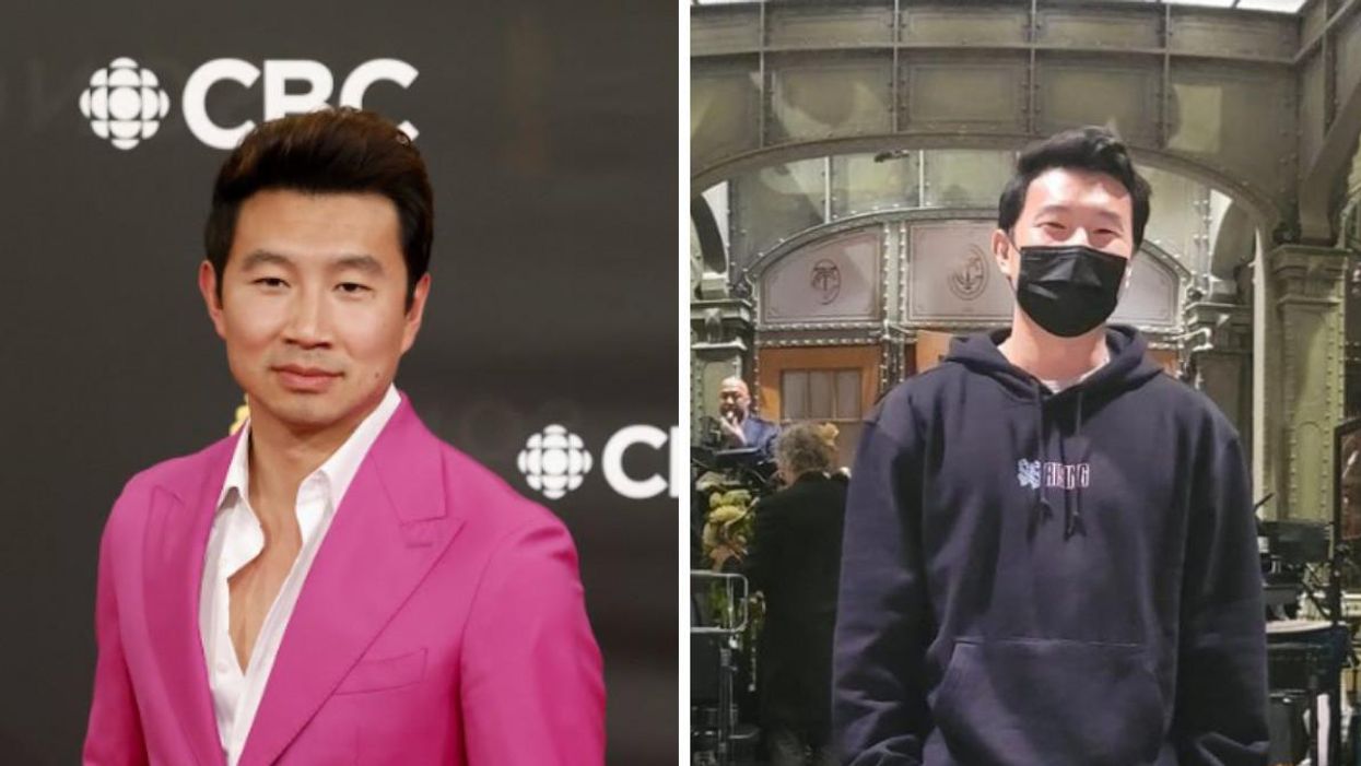 Simu Liu at the Junos. Right: Simu Liu at SNL.