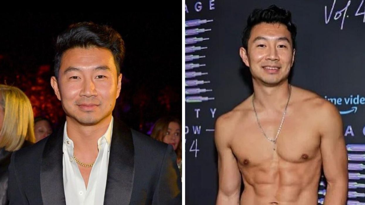 Simu Liu at the LACMA gala. Right: Simu Liu posing for Rihanna's Savage X Fenty show.