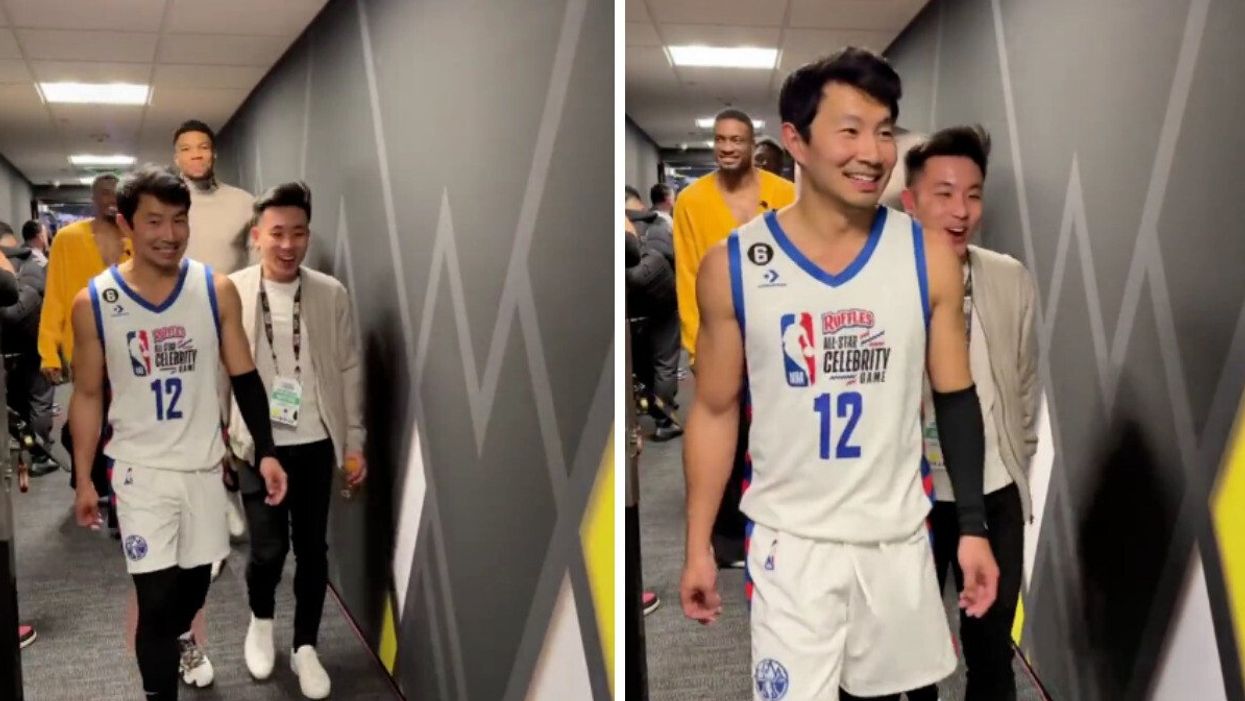 Simu Liu at the NBA All-Star Celebrity Game.