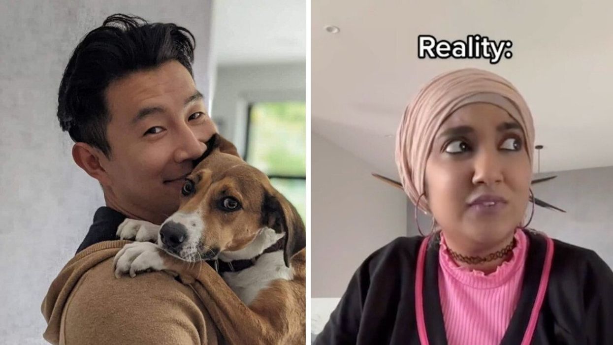 Simu Liu. Right: Sabeen in a TikTok.