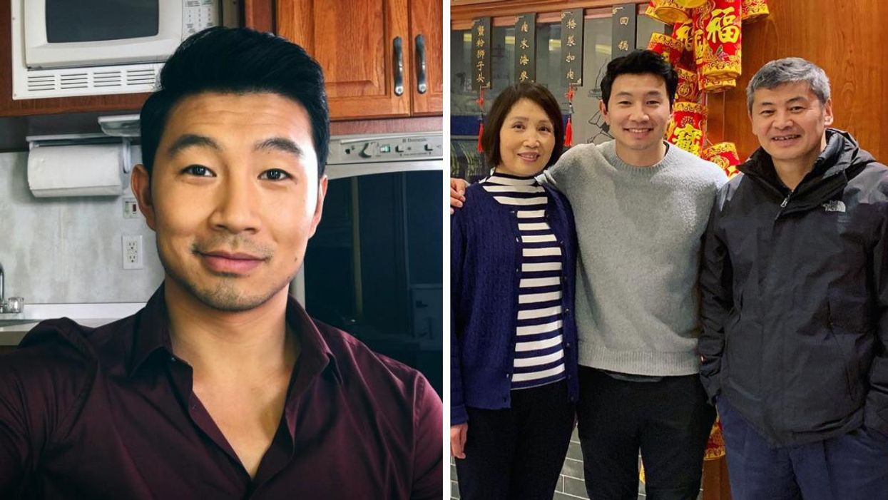 Simu Liu. Right: Simu Liu and family.