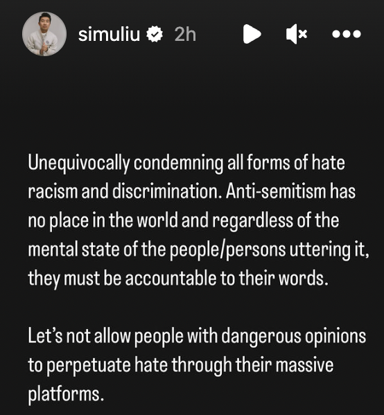 Simu Liu's Instagram story.