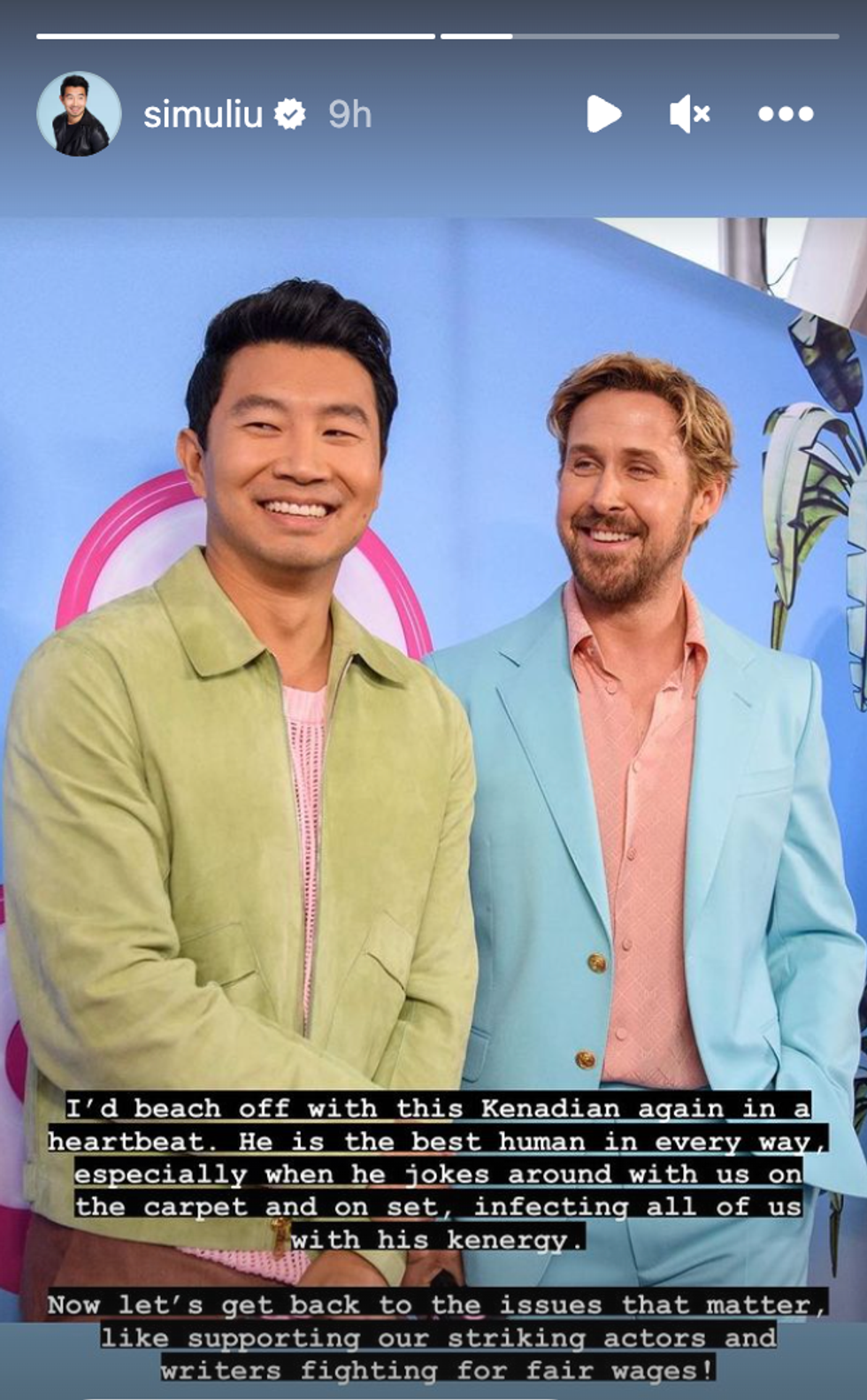 Simu Liu's Instagram story.