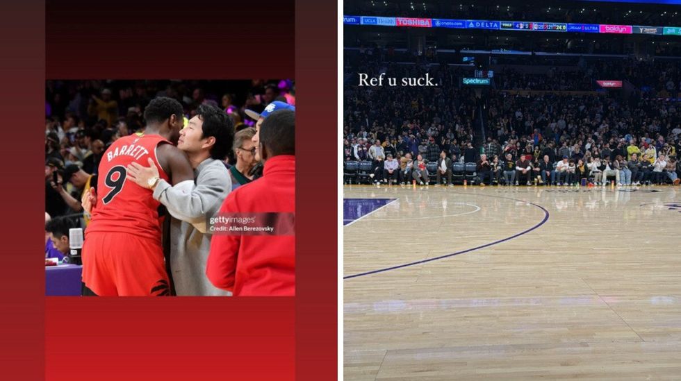Simu Liu sharing pictures from the Raptors game on his Instagram story on January 9.