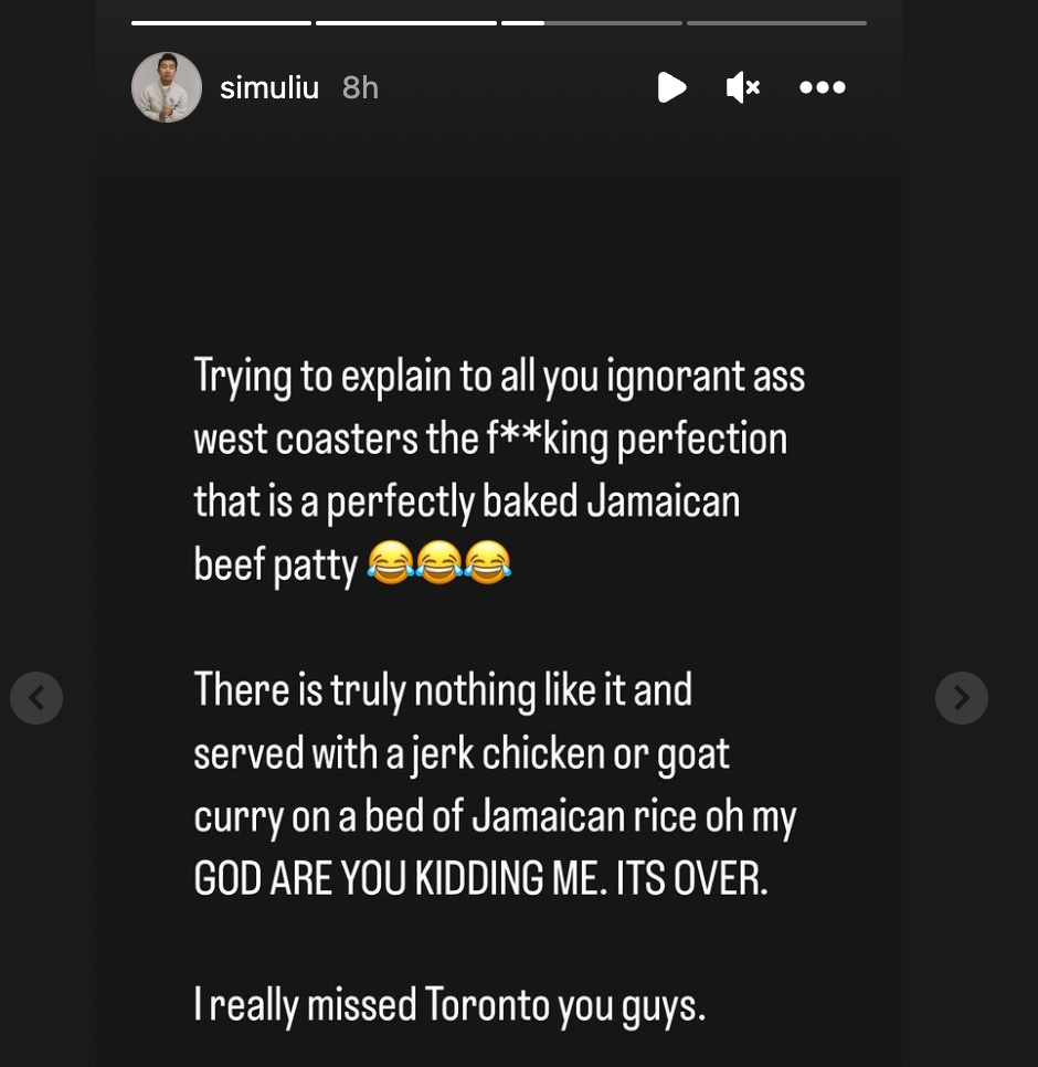 Simu Liu talking about beef patties.