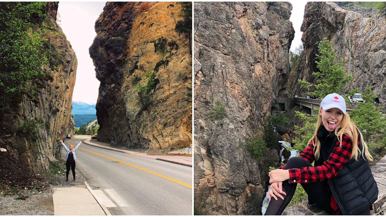 Sinclair Canyon Trail By A Small BC Village Runs Through A Split-Open Mountain