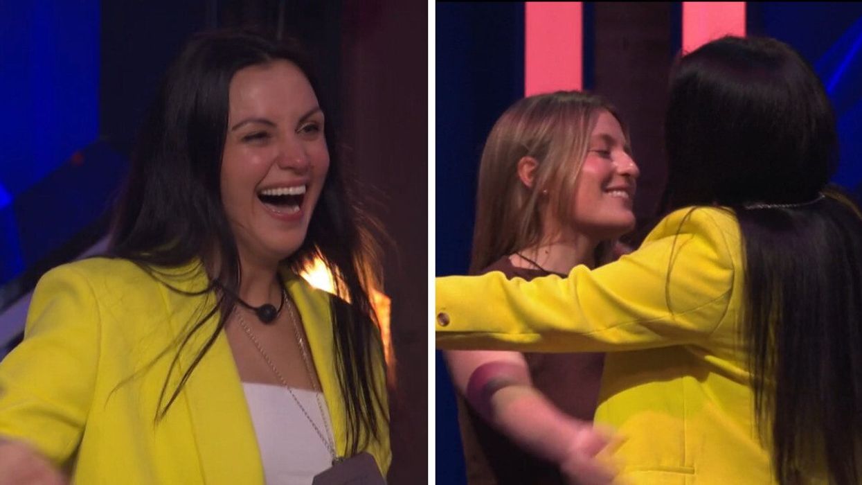 Sinem Kara. Droite : Sinem Kara serre Frédérique dans ses bras lors de sa victoire à Big Brother Célébrités.
