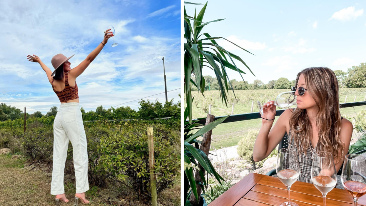 Sipping wine in EPIC wine country, southern Ontario vineyards.