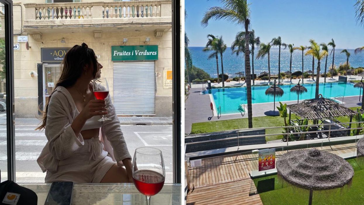 Sipping wine in Spain. Right: One of the properties in Costa del Sol.