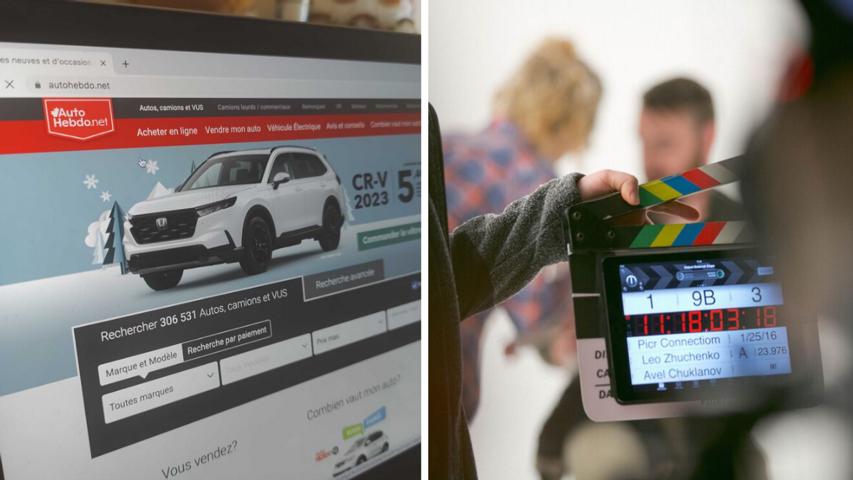 Site Internet de Autohebdo. Droite : scène de tournage.