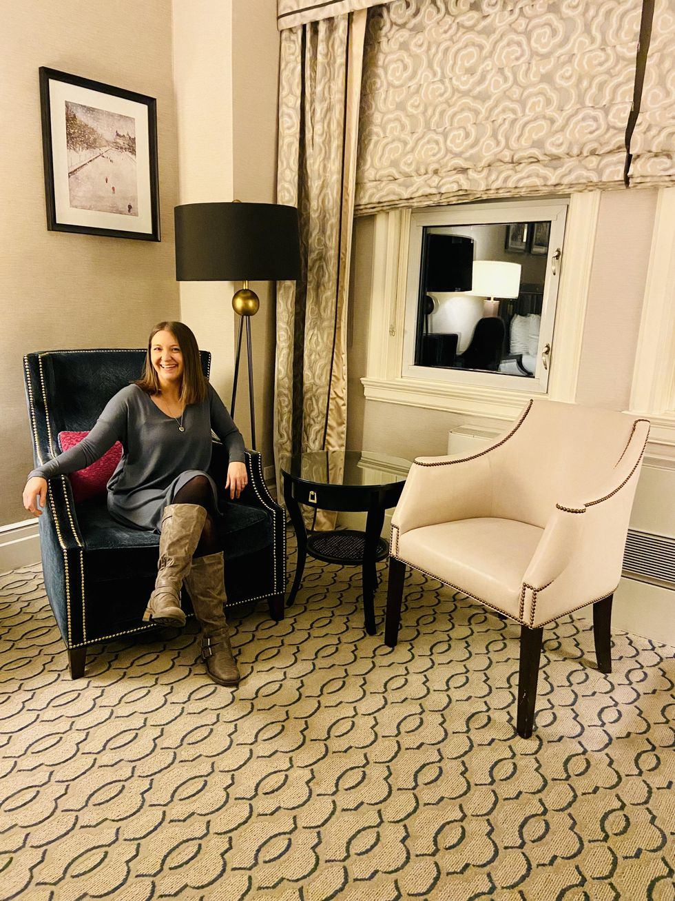 Sitting area in a hotel room inside the Chateau Laurier.