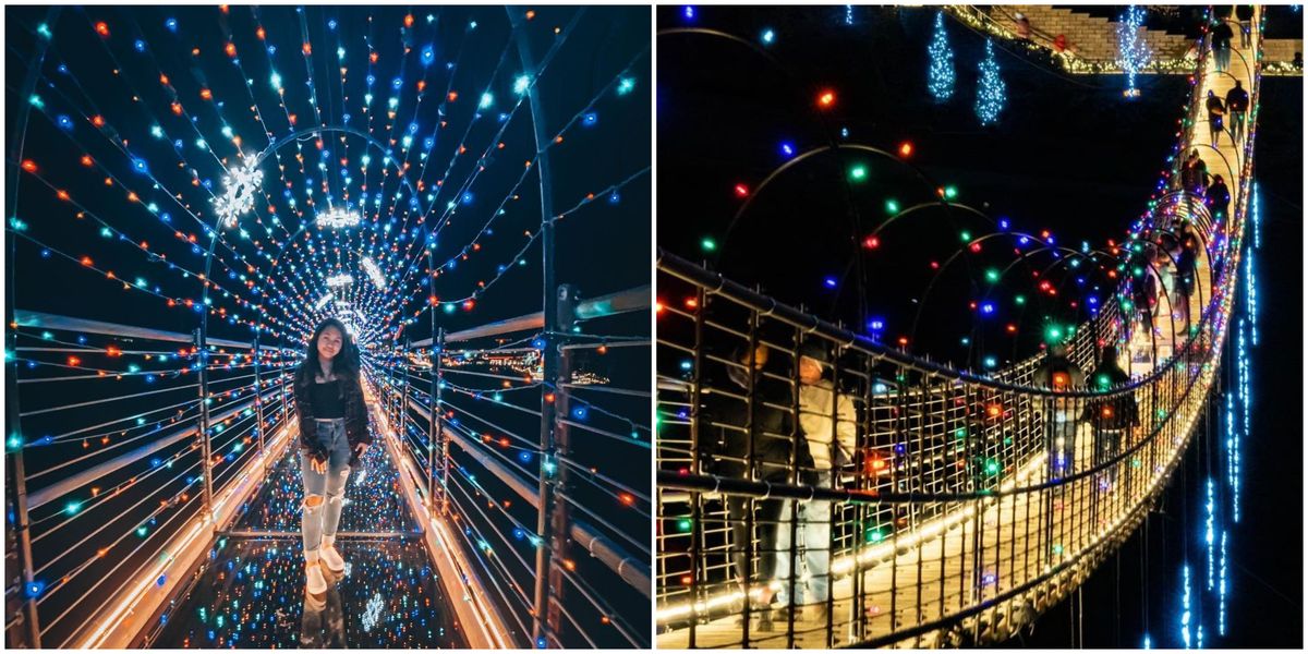Tennessee S Pedestrian Suspension Bridge Transformed Into A Holiday Light Show Narcity Christmas Lights Gatlinburg Bridge 2021