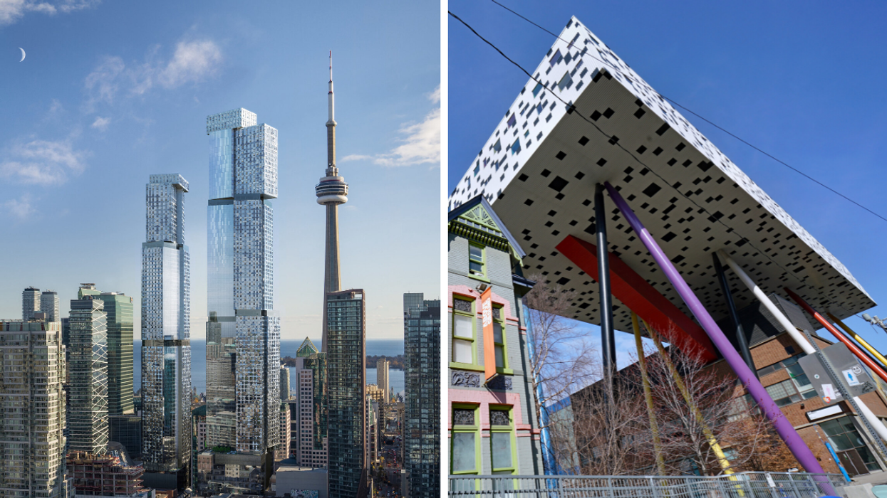 Skyline with the towers to be designed by Frank Gehry. Right: OCAD University.