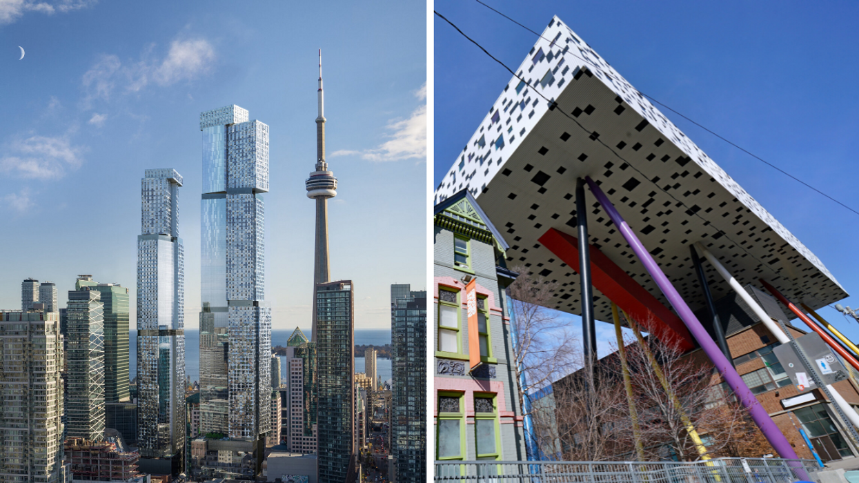 Skyline with the towers to be designed by Frank Gehry. Right: OCAD University.