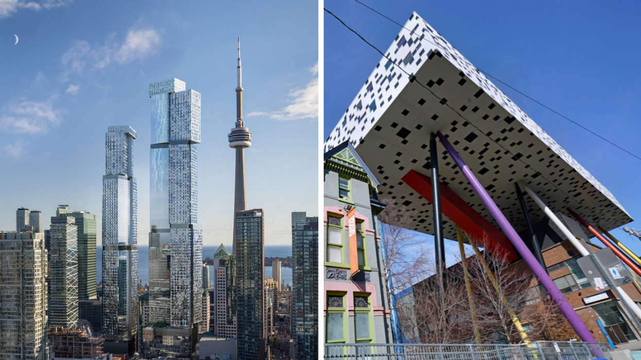 Skyline with the towers to be designed by Frank Gehry. Right: OCAD University. 