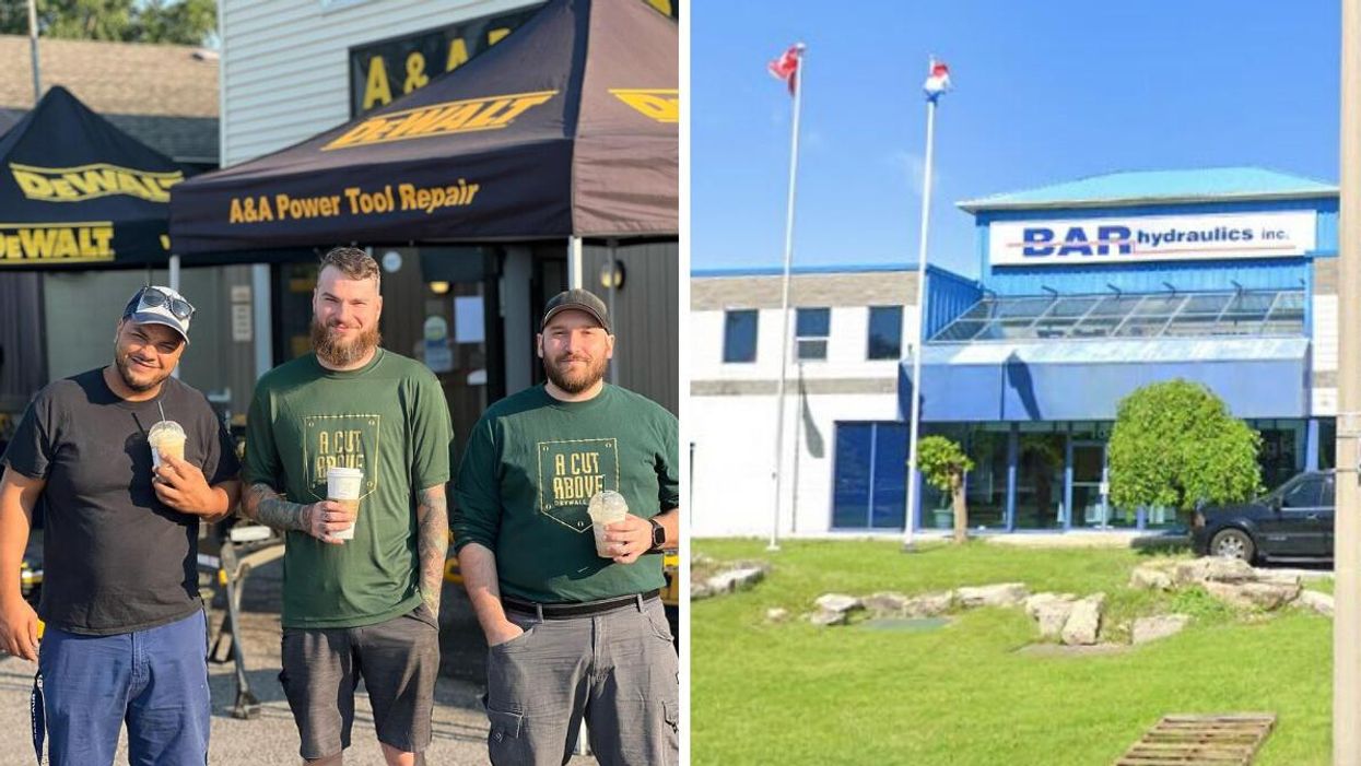 Smiling workers. Right: Bar Hydraulics in Hamilton