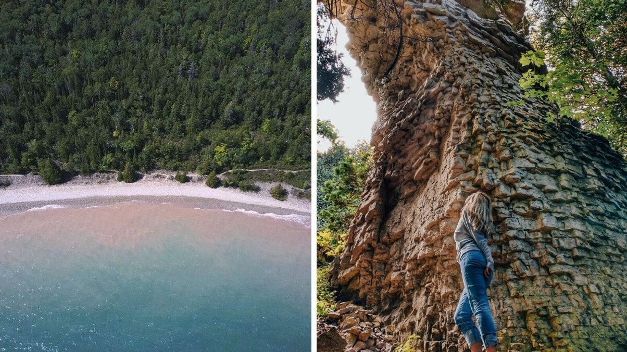 Smokey Head White Bluffs Nature Reserve. Right: A person at Devil's Monument.