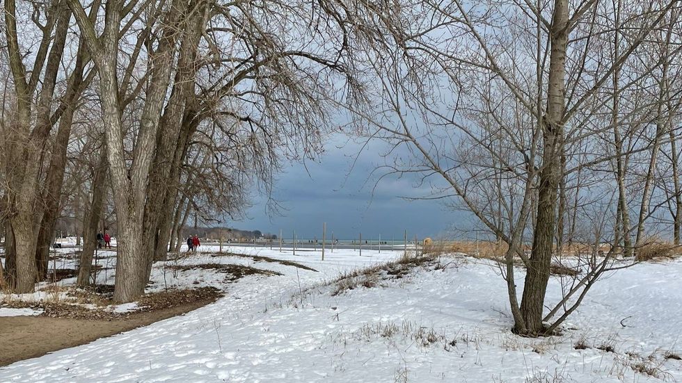 Snow at a beach in Toronto.
