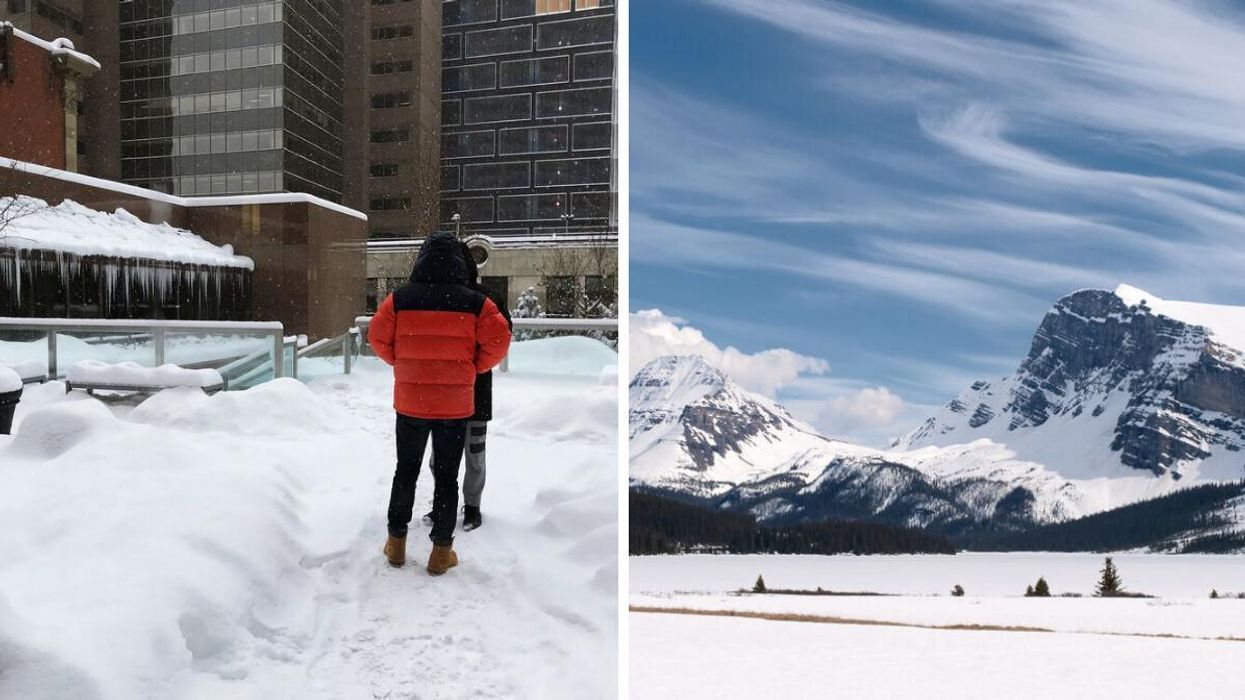 Snow in Calgary. Right: Winter in Alberta.