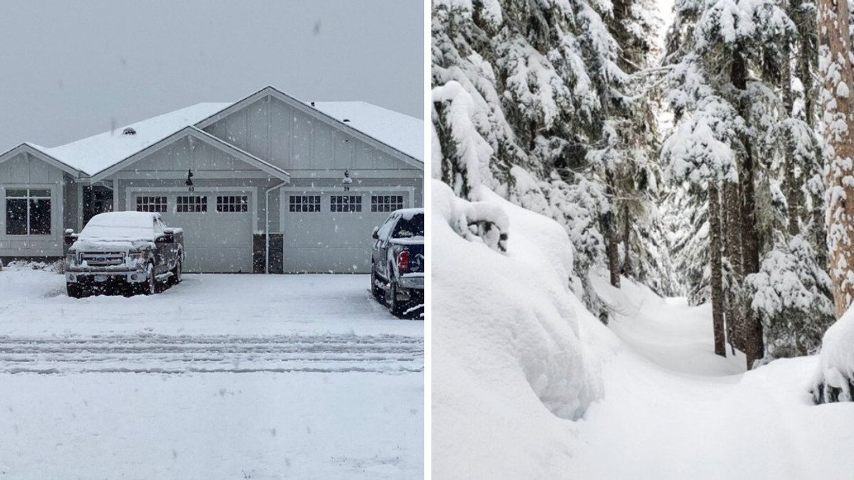 Snow in Campbell River, B.C. Right: Snow at Garibaldi Lake.