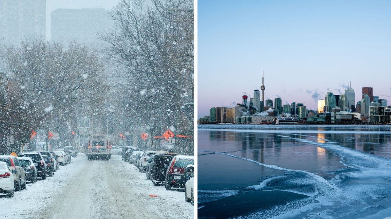 Snow in Montreal. Right: Winter in Toronto.